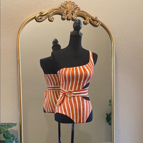 Vince Camuto Swim Papaya One Shoulder Wrap One-Piece Retro Swimsuit Size 6 - Picture 4 of 12